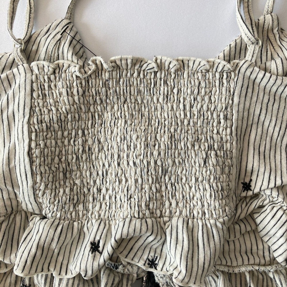 AEO Women's Embroidered Lace Up Beaded Tassel Ruffle Camisole Tank Top Medium - Picture 10 of 10